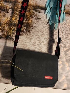 Dickies Black Messenger Bag with Red-Star Accent Strap